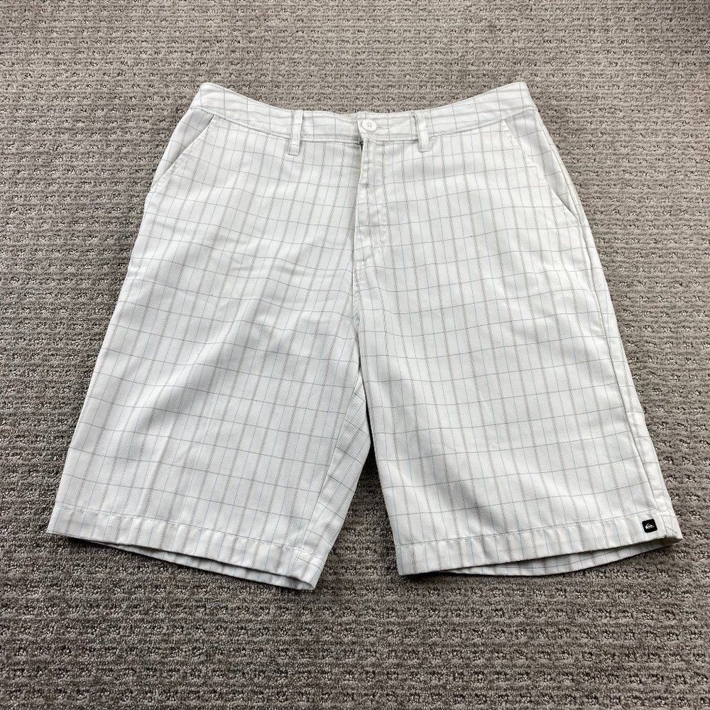 QUIKSILVER Shorts Men 34 White Blue Brown Plaid Short Pants Chino Casual Golf